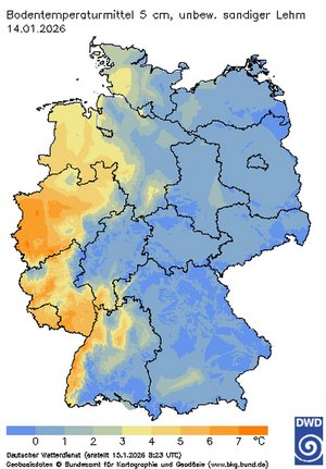 Bodentemperaturmittel, Quelle: DWD