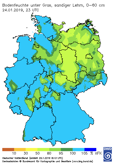 Nutzbare Feldkapazität in Deutschland (Quelle: Deutscher Wetterdienst)