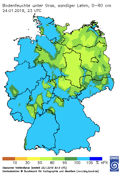 Nutzbare Feldkapazität in Deutschland (Quelle: Deutscher Wetterdienst) Nutzbare Feldkapazität in Deutschland (Quelle: Deutscher Wetterdienst)